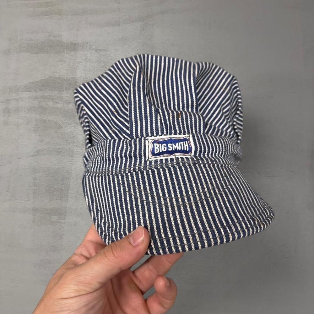Vintage Union Big Smith Engineer Hat Blue Hickory Stripe Railroad Conductor Cap
